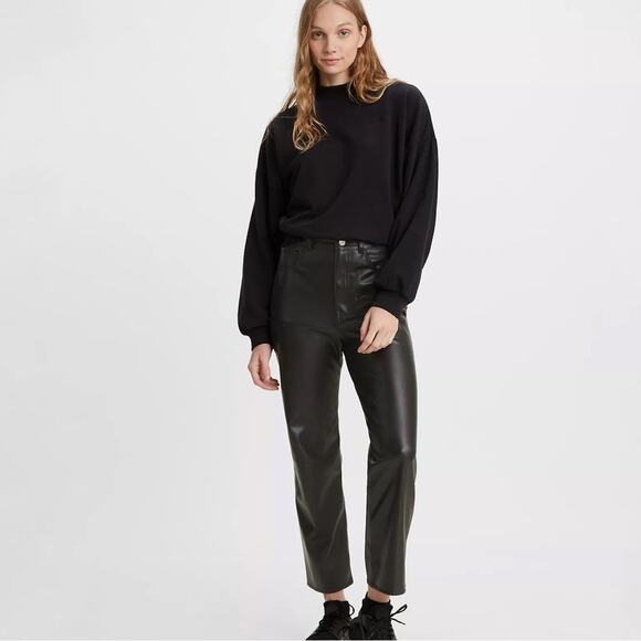 Levi's Premium Women's Faux Leather Ribcage Straight Leg Pants  Black Size 30 - Picture 1 of 11